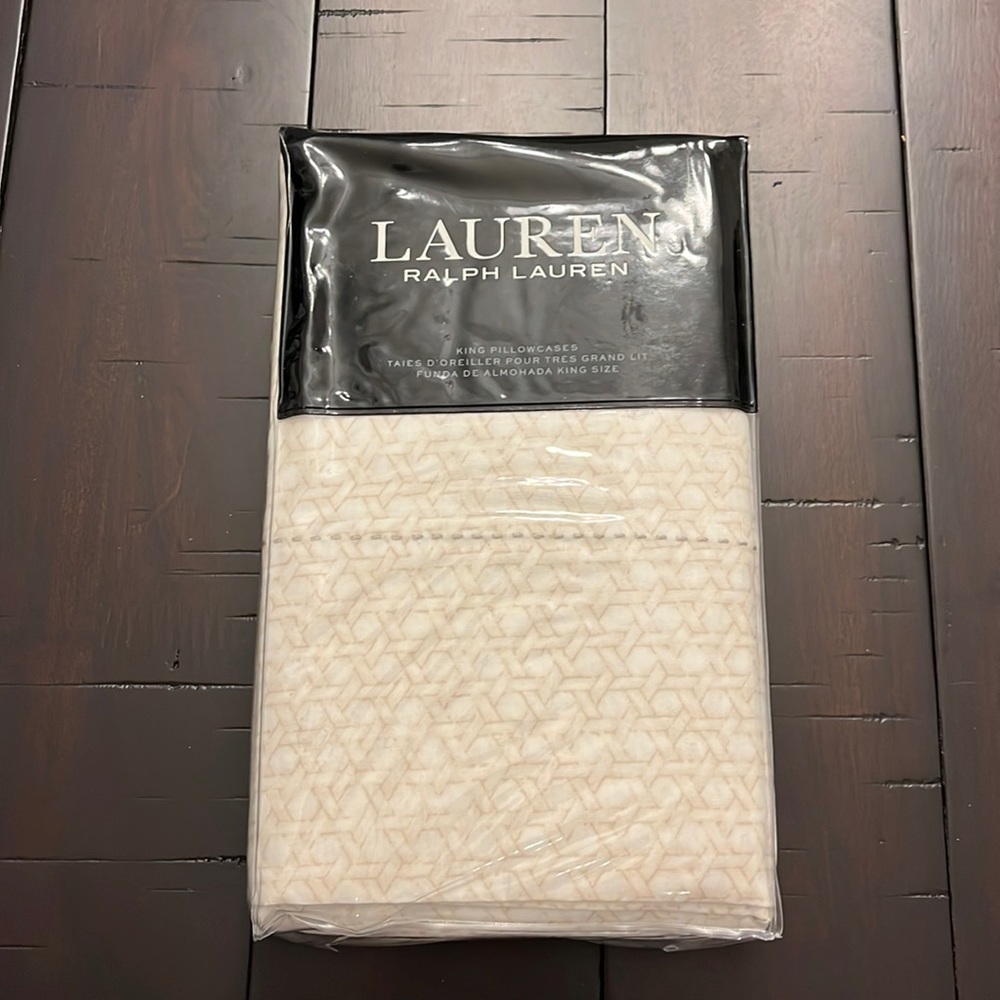 Ralph Lauren Lakeview Lattice King Pillowcase X 2 cream tan new 20”x40”
